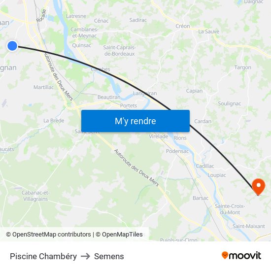 Piscine Chambéry to Semens map