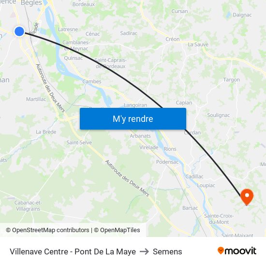 Villenave Centre - Pont De La Maye to Semens map