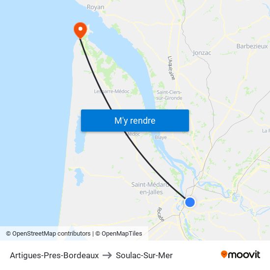 Artigues-Pres-Bordeaux to Soulac-Sur-Mer map