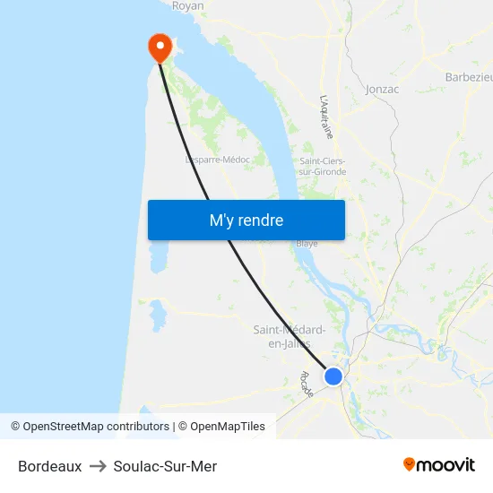 Bordeaux to Soulac-Sur-Mer map