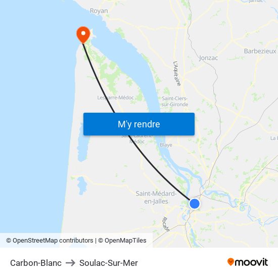 Carbon-Blanc to Soulac-Sur-Mer map