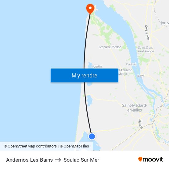 Andernos-Les-Bains to Soulac-Sur-Mer map