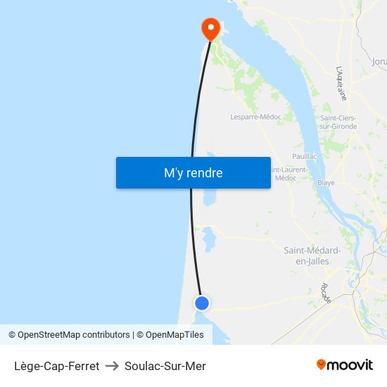 Lège-Cap-Ferret to Soulac-Sur-Mer map