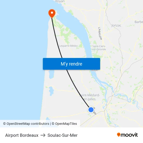 Airport Bordeaux to Soulac-Sur-Mer map