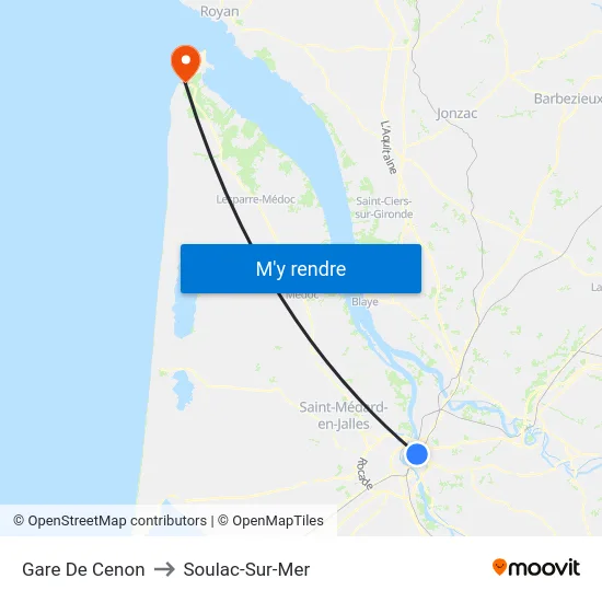 Gare De Cenon to Soulac-Sur-Mer map