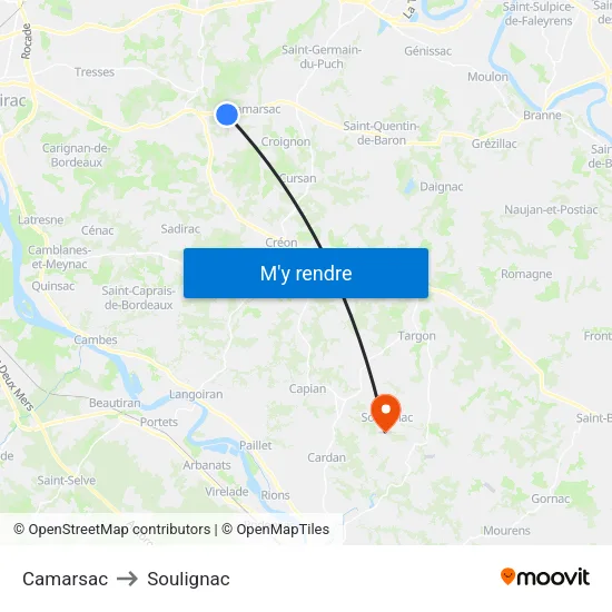 Camarsac to Soulignac map