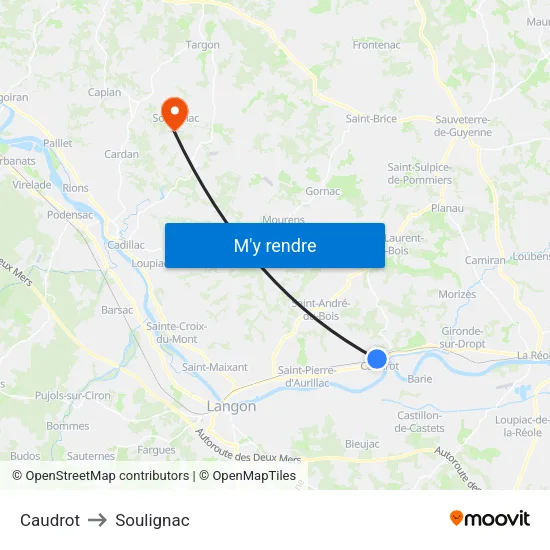 Caudrot to Soulignac map