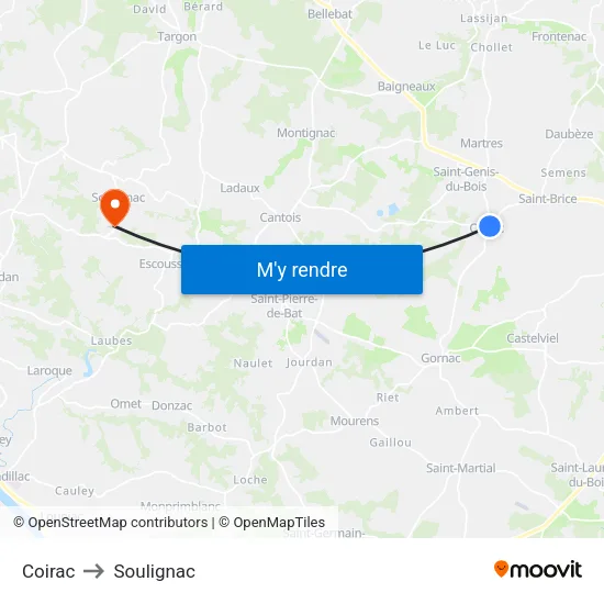 Coirac to Soulignac map