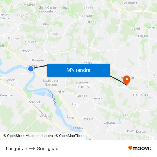 Langoiran to Soulignac map