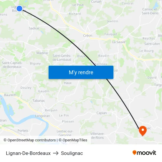Lignan-De-Bordeaux to Soulignac map