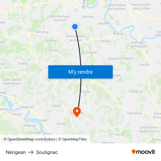 Nérigean to Soulignac map