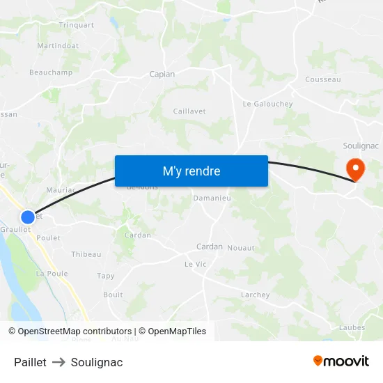 Paillet to Soulignac map