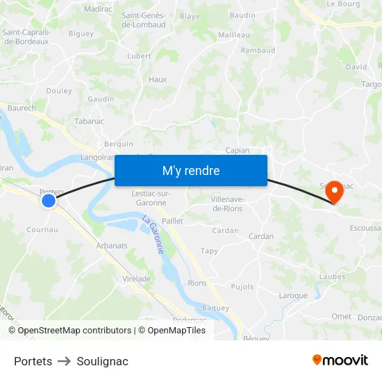 Portets to Soulignac map