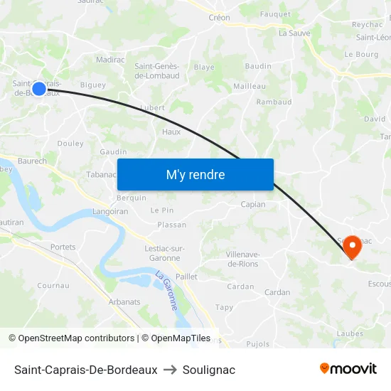 Saint-Caprais-De-Bordeaux to Soulignac map
