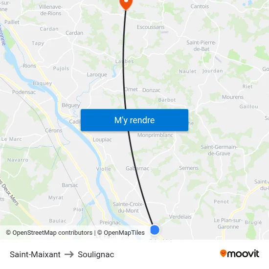 Saint-Maixant to Soulignac map