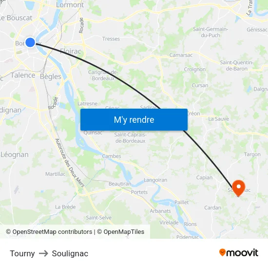 Tourny to Soulignac map