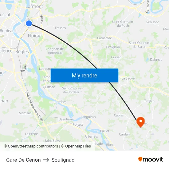 Gare De Cenon to Soulignac map