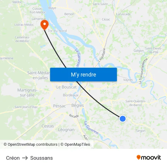 Créon to Soussans map