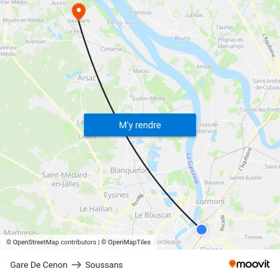 Gare De Cenon to Soussans map