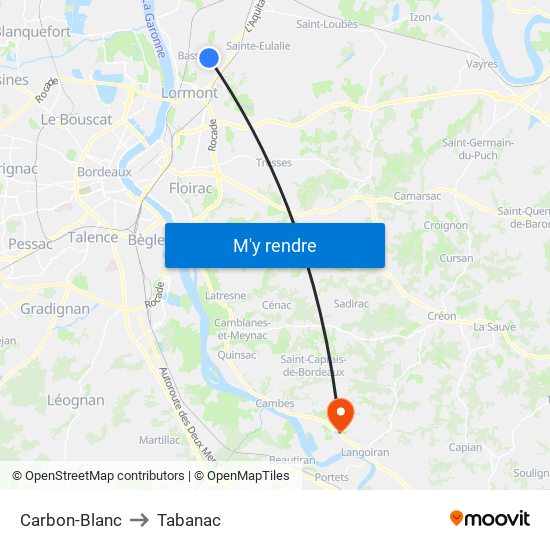 Carbon-Blanc to Tabanac map