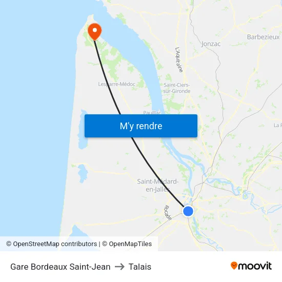 Gare Bordeaux Saint-Jean to Talais map