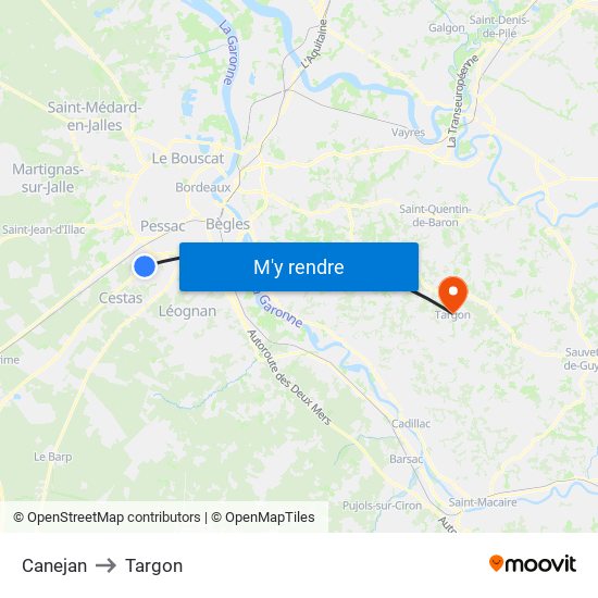 Canejan to Targon map