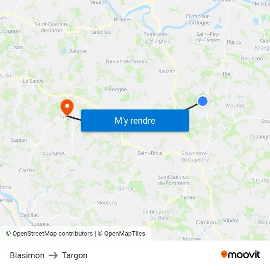 Blasimon to Targon map