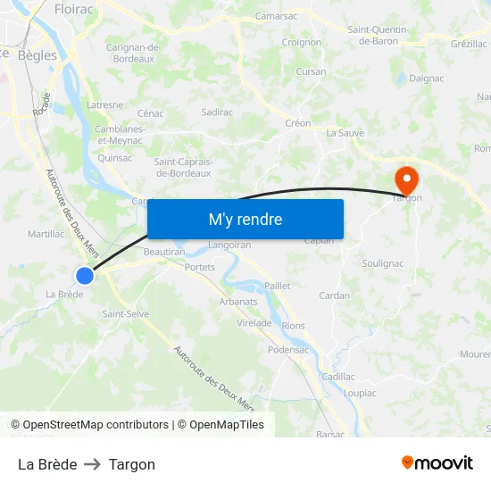 La Brède to Targon map