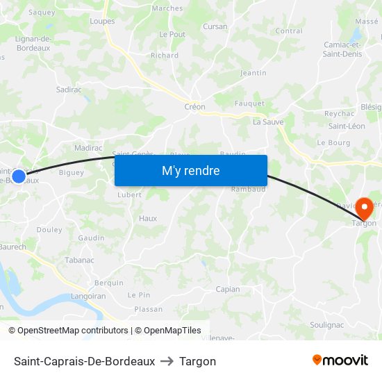 Saint-Caprais-De-Bordeaux to Targon map