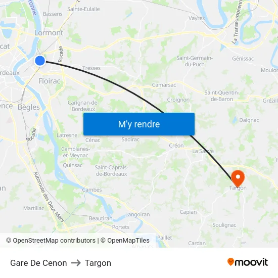 Gare De Cenon to Targon map