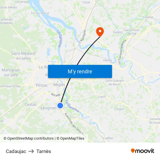 Cadaujac to Tarnès map