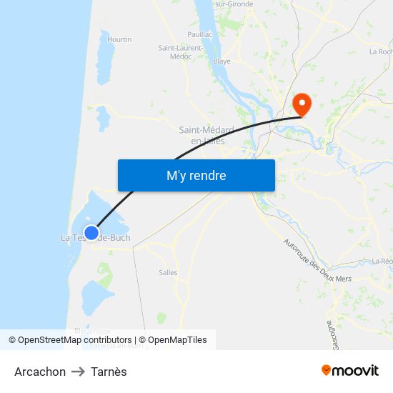 Arcachon to Tarnès map