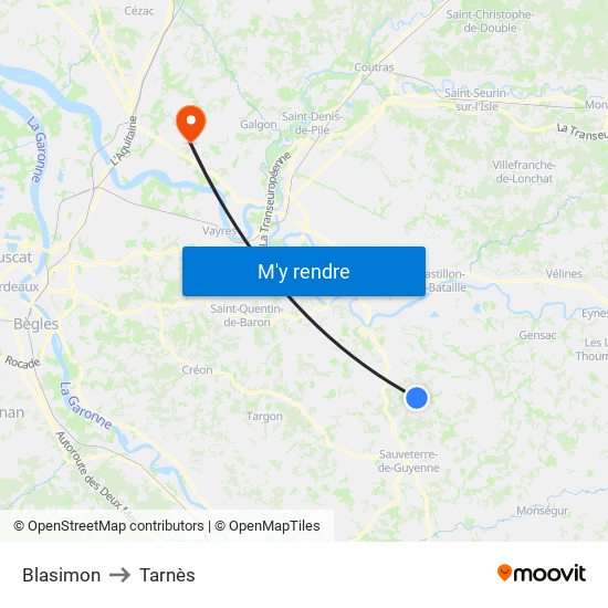 Blasimon to Tarnès map