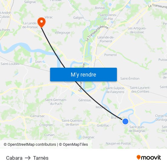 Cabara to Tarnès map