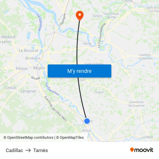 Cadillac to Tarnès map