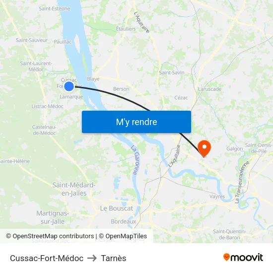 Cussac-Fort-Médoc to Tarnès map