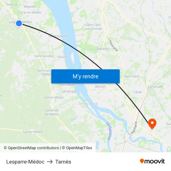 Lesparre-Médoc to Tarnès map