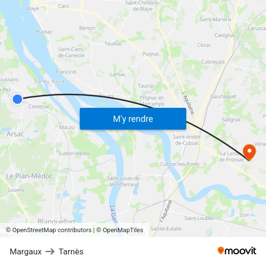 Margaux to Tarnès map