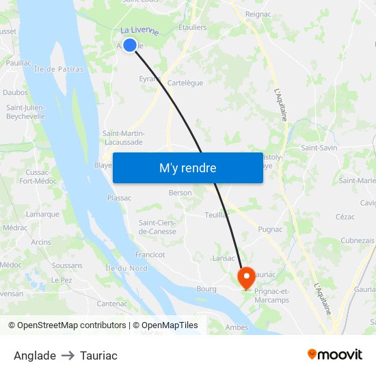 Anglade to Tauriac map