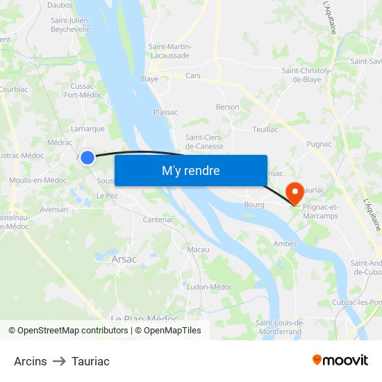 Arcins to Tauriac map