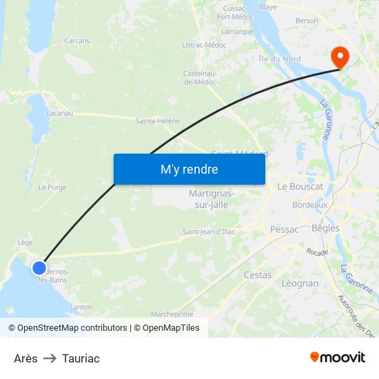 Arès to Tauriac map