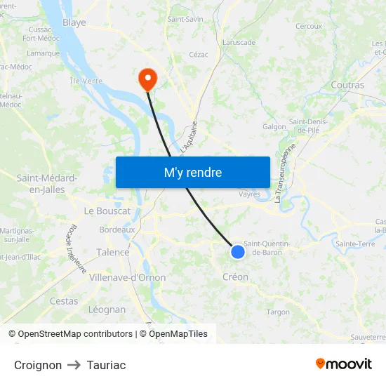 Croignon to Tauriac map