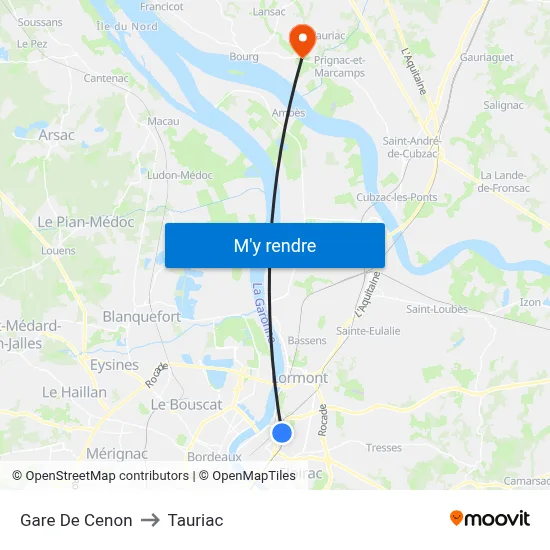 Gare De Cenon to Tauriac map