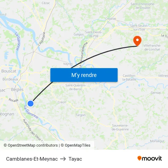 Camblanes-Et-Meynac to Tayac map