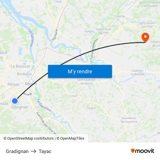 Gradignan to Tayac map