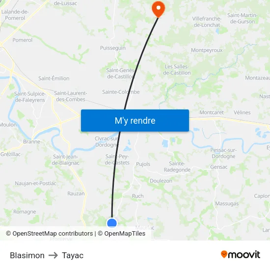 Blasimon to Tayac map