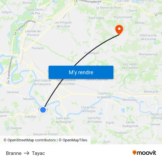 Branne to Tayac map