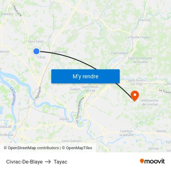 Civrac-De-Blaye to Tayac map