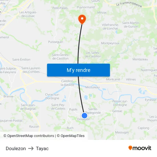 Doulezon to Tayac map