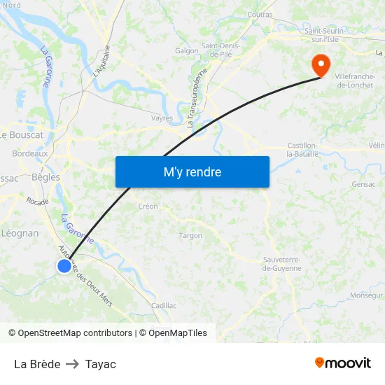 La Brède to Tayac map